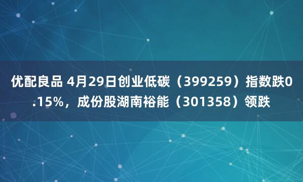 优配良品 4月29日创业低碳(399259)指数跌0.15%,成份股湖南裕能(301358)领跌